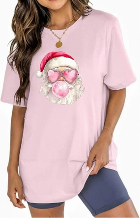 Womens Cotton Christmas Tshirts Loose Fit Oversized Boyfriend Long Tee Shirts Tunic Christmas Tops