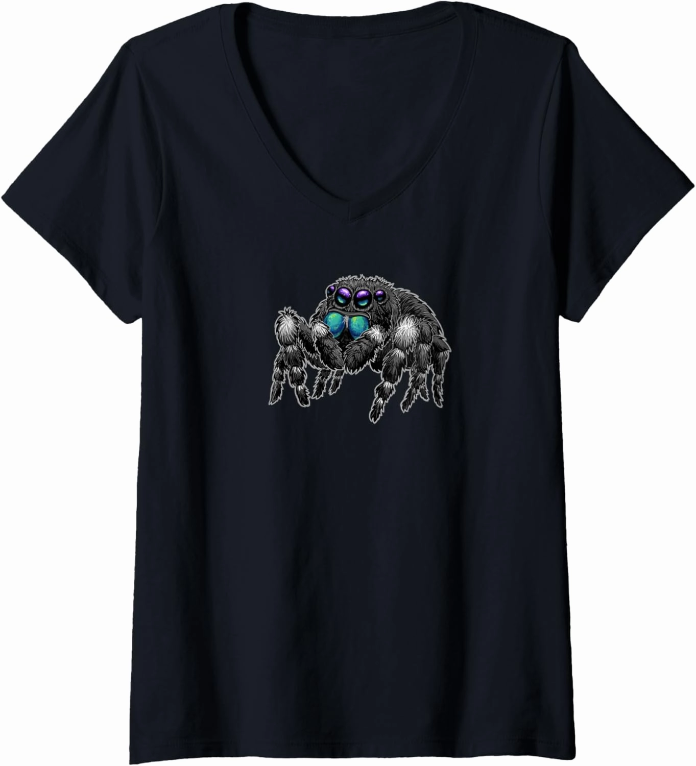 Womens Daring Bold Jumping Spider Phidippus Audax Cute Arachnid V-Neck T-Shirt