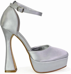 Womens Platform High Heel Ladies Ankle Strap Square Toe Satin Courts Party Evening Shoes
