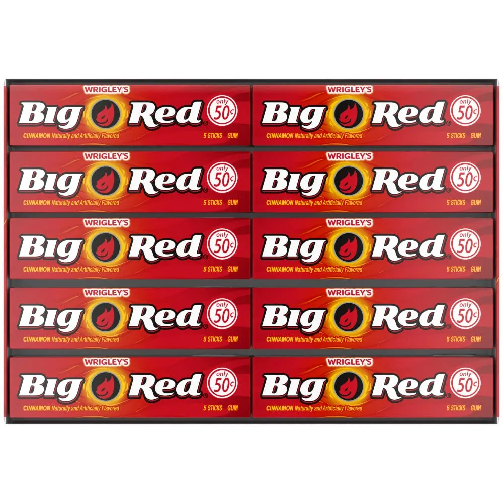 WRIGLEY'S BIG RED Chewing Gum Bulk Pack, 5 Sticks Per Pack (40 Total Packs)