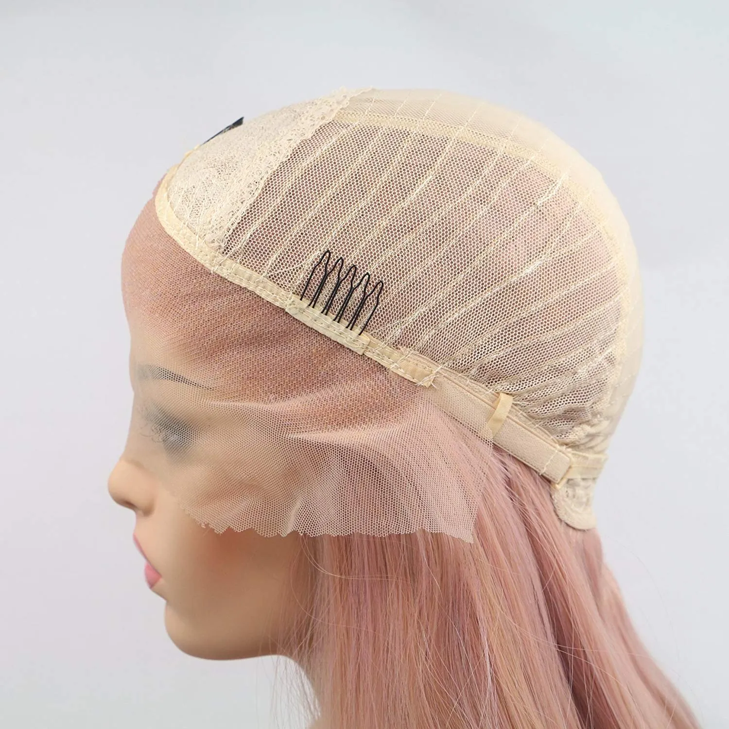 xiweiya Rose Gold Wig Long Wavy Peach Pink Synthetic Lace Front Wig Natural Hairline 13 x3 Lace Peach Red Wigs Mermaid Hair Heat Resistant Wig 180% Density Hair For Women Drag Queen 24inch