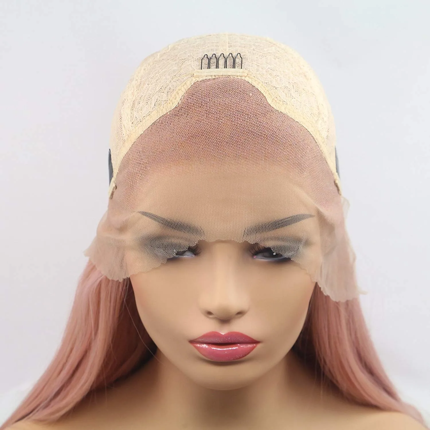 xiweiya Rose Gold Wig Long Wavy Peach Pink Synthetic Lace Front Wig Natural Hairline 13 x3 Lace Peach Red Wigs Mermaid Hair Heat Resistant Wig 180% Density Hair For Women Drag Queen 24inch