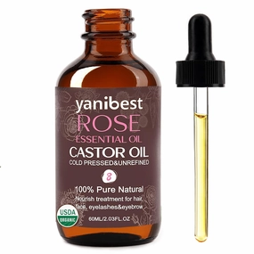 YANIBEST 100% Natural USDA Certified Organic Cold Pressed Unrefined Rose essential Oil for Hair, Face Castor Oil,Scalp & Hair Strengthening Oil for All Hair Types