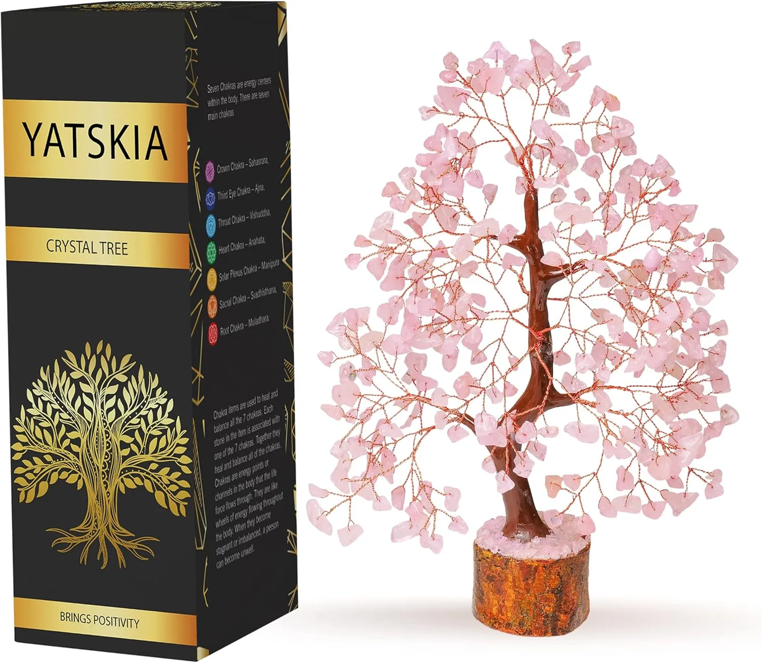 YATSKIA Rose Quartz Tree of Life, Chakra Wire Bonsai, Feng Shui Money Tree for Positive Energy, Home Office Decor, Spiritual Gift, Meditation Accessories