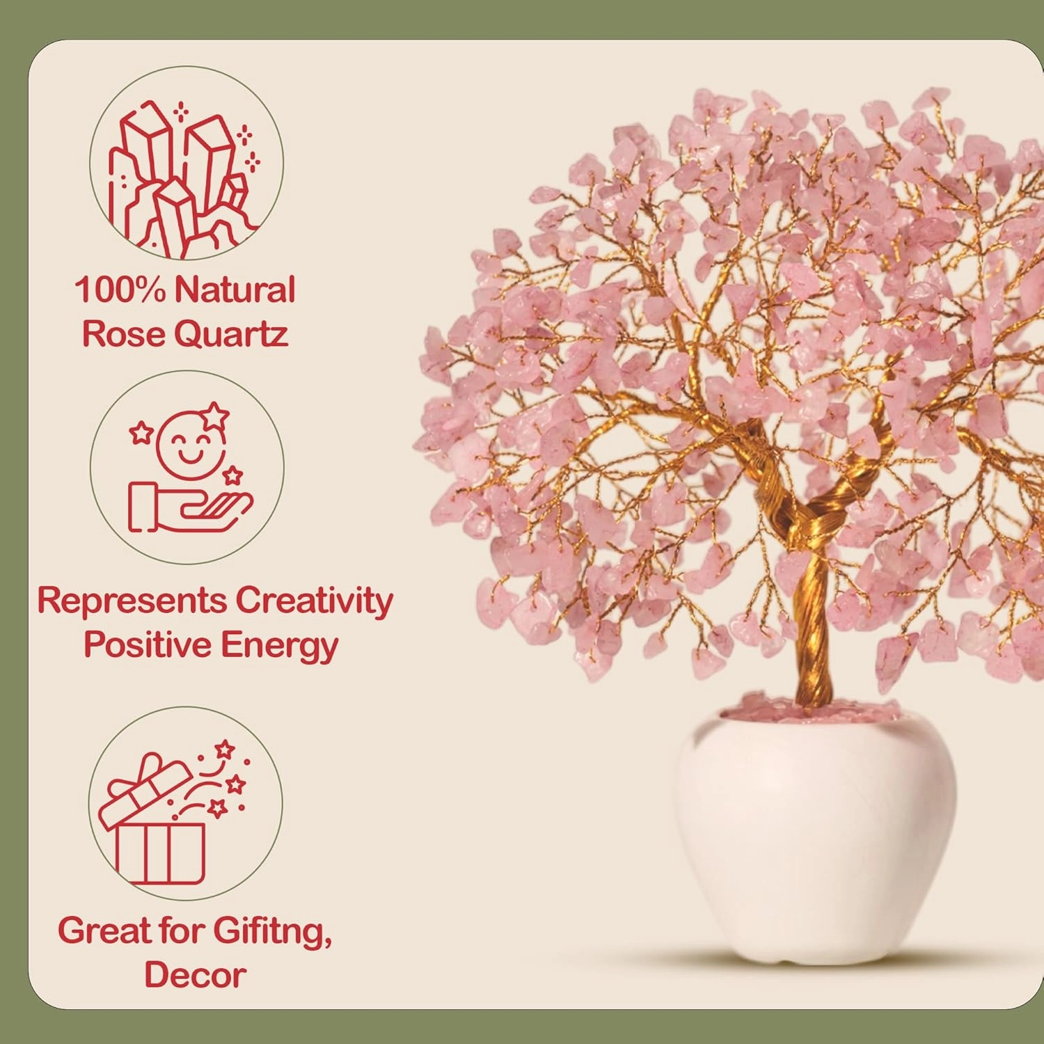 YATSKIA Rose Quartz Crystals Tree, Crystals and Healing Stones, Pink Crystal Tree, Office Decor for Women, Birthday Gifts for Women, Crystal Decor, Spiritual Gifts for Women
