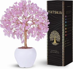 YATSKIA Rose Quartz Crystals Tree, Crystals and Healing Stones, Pink Crystal Tree, Office Decor for Women, Birthday Gifts for Women, Crystal Decor, Spiritual Gifts for Women