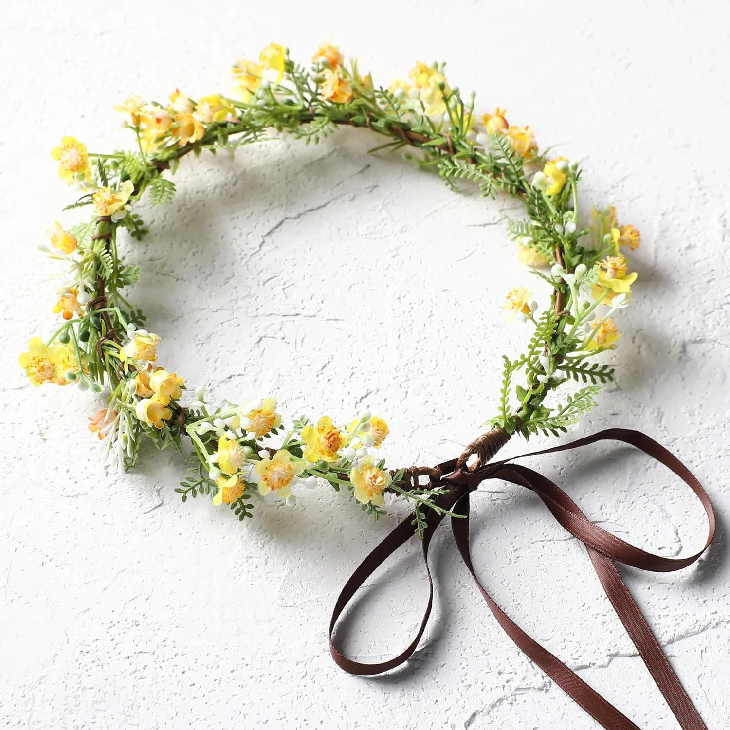 Yellow Flower Crown Headpiece - Yellow Babys Breath Flower Headband Sweet Handmade Floral Headpiece for Festival Party Vacation Cosplay Photography Props