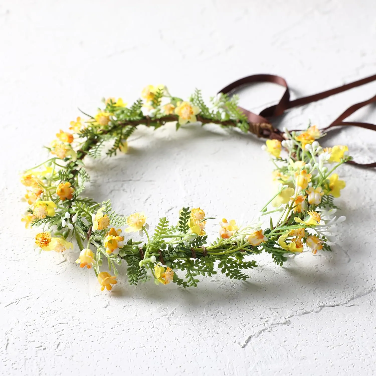 Yellow Flower Crown Headpiece - Yellow Babys Breath Flower Headband Sweet Handmade Floral Headpiece for Festival Party Vacation Cosplay Photography Props