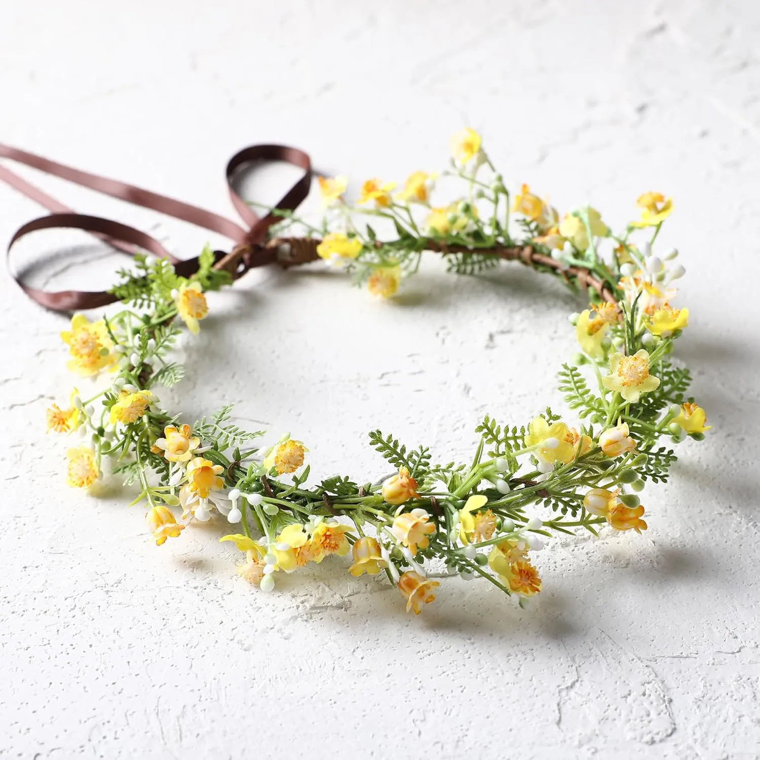 Yellow Flower Crown Headpiece - Yellow Babys Breath Flower Headband Sweet Handmade Floral Headpiece for Festival Party Vacation Cosplay Photography Props