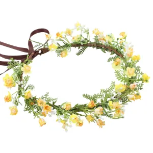 Yellow Flower Crown Headpiece - Yellow Babys Breath Flower Headband Sweet Handmade Floral Headpiece for Festival Party Vacation Cosplay Photography Props