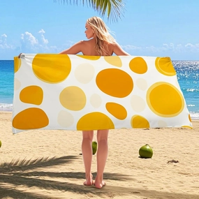 Yellow Polka Dot Microfiber Beach Towel Bright Colorful Spots Soft Quick Dry Sand Free Lightweight Pool Blanket, Vacation Picnic Essentials 70x35 Inch