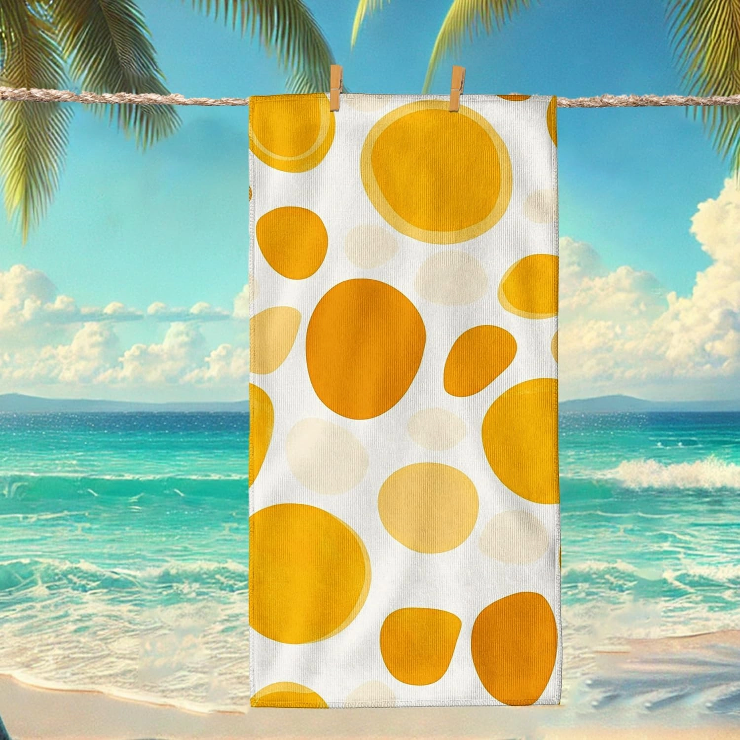 Yellow Polka Dot Microfiber Beach Towel Bright Colorful Spots Soft Quick Dry Sand Free Lightweight Pool Blanket, Vacation Picnic Essentials 70x35 Inch