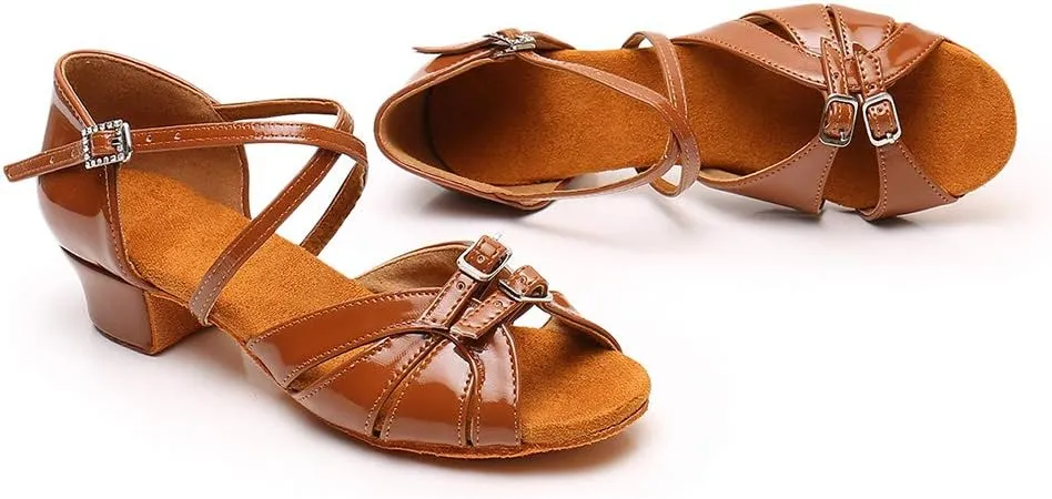 YKXLM Girl's & Women's Latin Dance Shoes Ballroom Adjustable Buckle Dancing Shoes Cross Strap Ballroom Heels,Model WH-D28