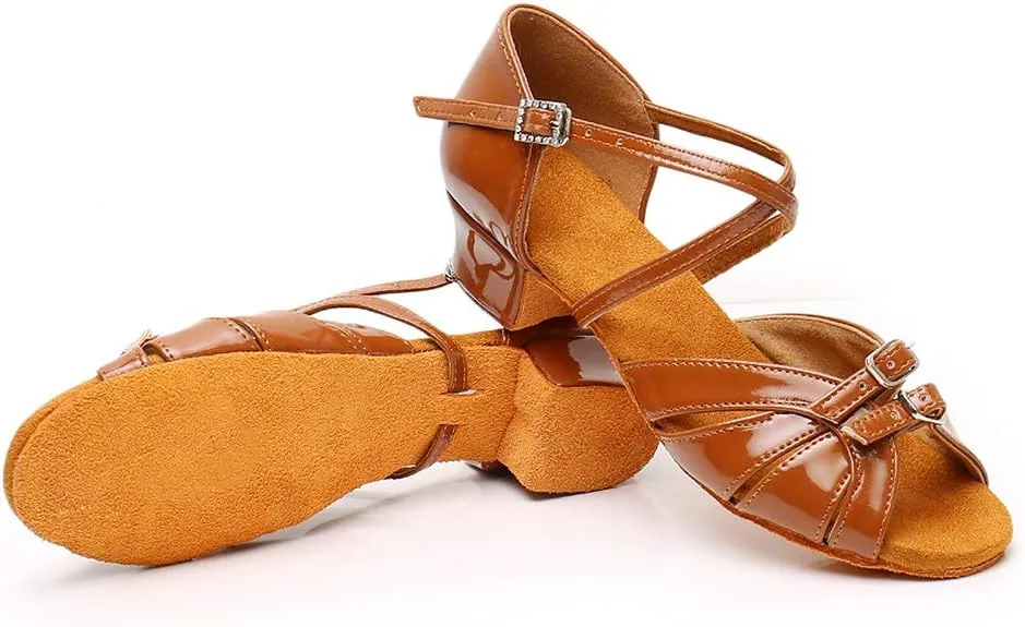 YKXLM Girl's & Women's Latin Dance Shoes Ballroom Adjustable Buckle Dancing Shoes Cross Strap Ballroom Heels,Model WH-D28