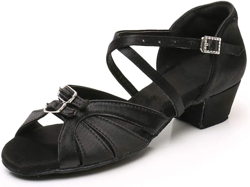YKXLM Girl's & Women's Latin Dance Shoes Ballroom Adjustable Buckle Dancing Shoes Cross Strap Ballroom Heels,Model WH-D28