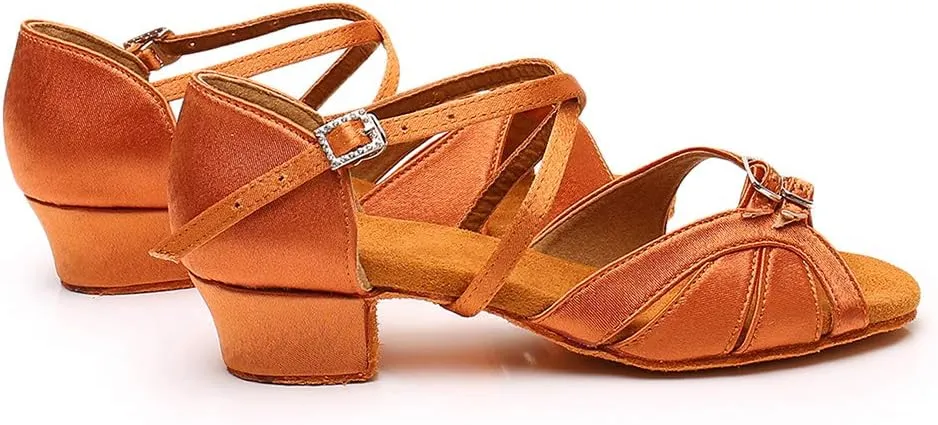 YKXLM Girl's & Women's Latin Dance Shoes Ballroom Adjustable Buckle Dancing Shoes Cross Strap Ballroom Heels,Model WH-D28
