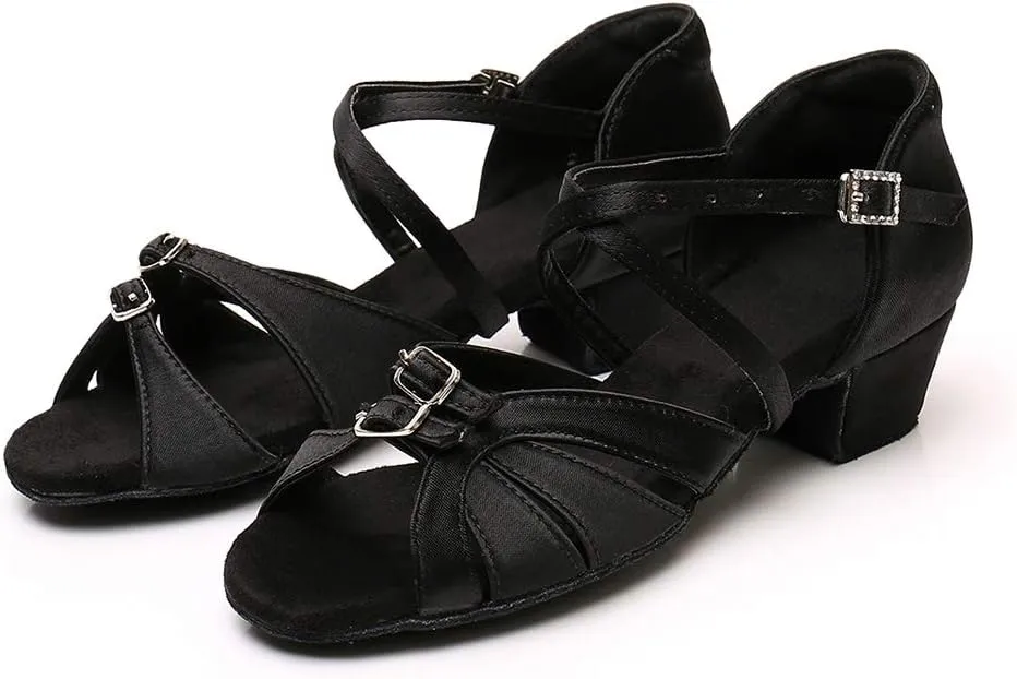 YKXLM Girl's & Women's Latin Dance Shoes Ballroom Adjustable Buckle Dancing Shoes Cross Strap Ballroom Heels,Model WH-D28