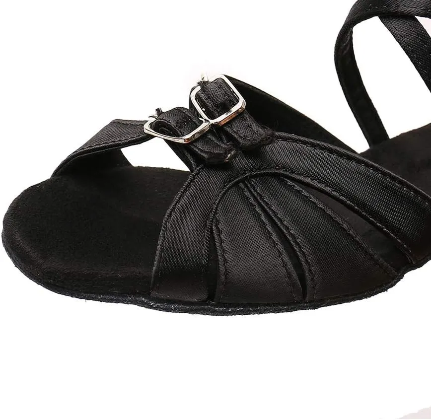 YKXLM Girl's & Women's Latin Dance Shoes Ballroom Adjustable Buckle Dancing Shoes Cross Strap Ballroom Heels,Model WH-D28