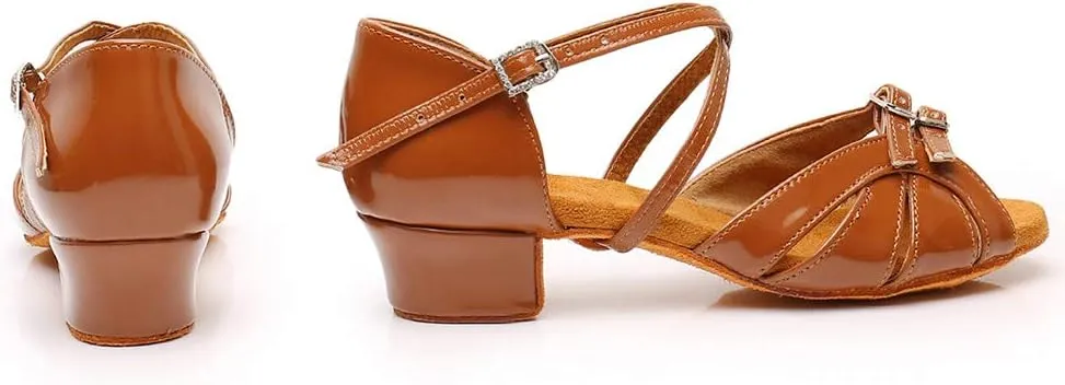 YKXLM Girl's & Women's Latin Dance Shoes Ballroom Adjustable Buckle Dancing Shoes Cross Strap Ballroom Heels,Model WH-D28