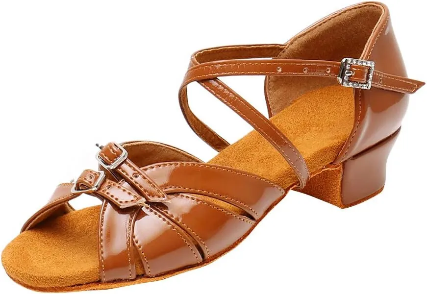 YKXLM Girl's & Women's Latin Dance Shoes Ballroom Adjustable Buckle Dancing Shoes Cross Strap Ballroom Heels,Model WH-D28