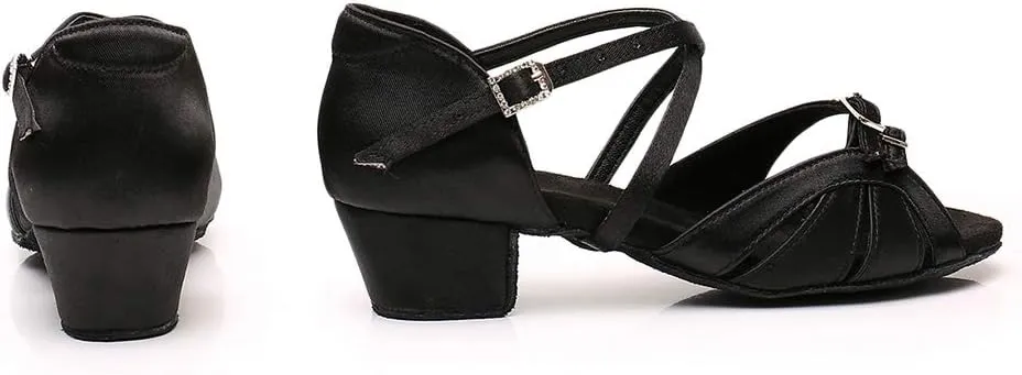YKXLM Girl's & Women's Latin Dance Shoes Ballroom Adjustable Buckle Dancing Shoes Cross Strap Ballroom Heels,Model WH-D28