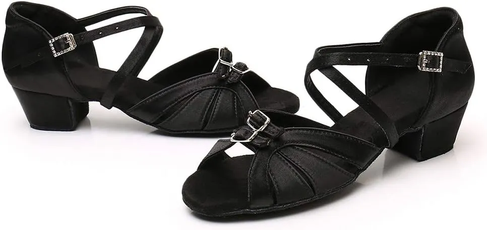 YKXLM Girl's & Women's Latin Dance Shoes Ballroom Adjustable Buckle Dancing Shoes Cross Strap Ballroom Heels,Model WH-D28