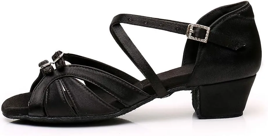 YKXLM Girl's & Women's Latin Dance Shoes Ballroom Adjustable Buckle Dancing Shoes Cross Strap Ballroom Heels,Model WH-D28