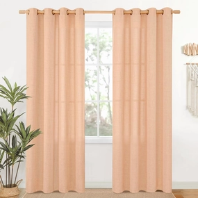 YoungsTex Peach Linen Curtains 84 Inches Length 2 Panels for Living Room, Coral Semi Sheer Drapes with Bronze Grommet Light Filtering Window Treatments for Bedroom Office Dining, 52 x 84 Inch
