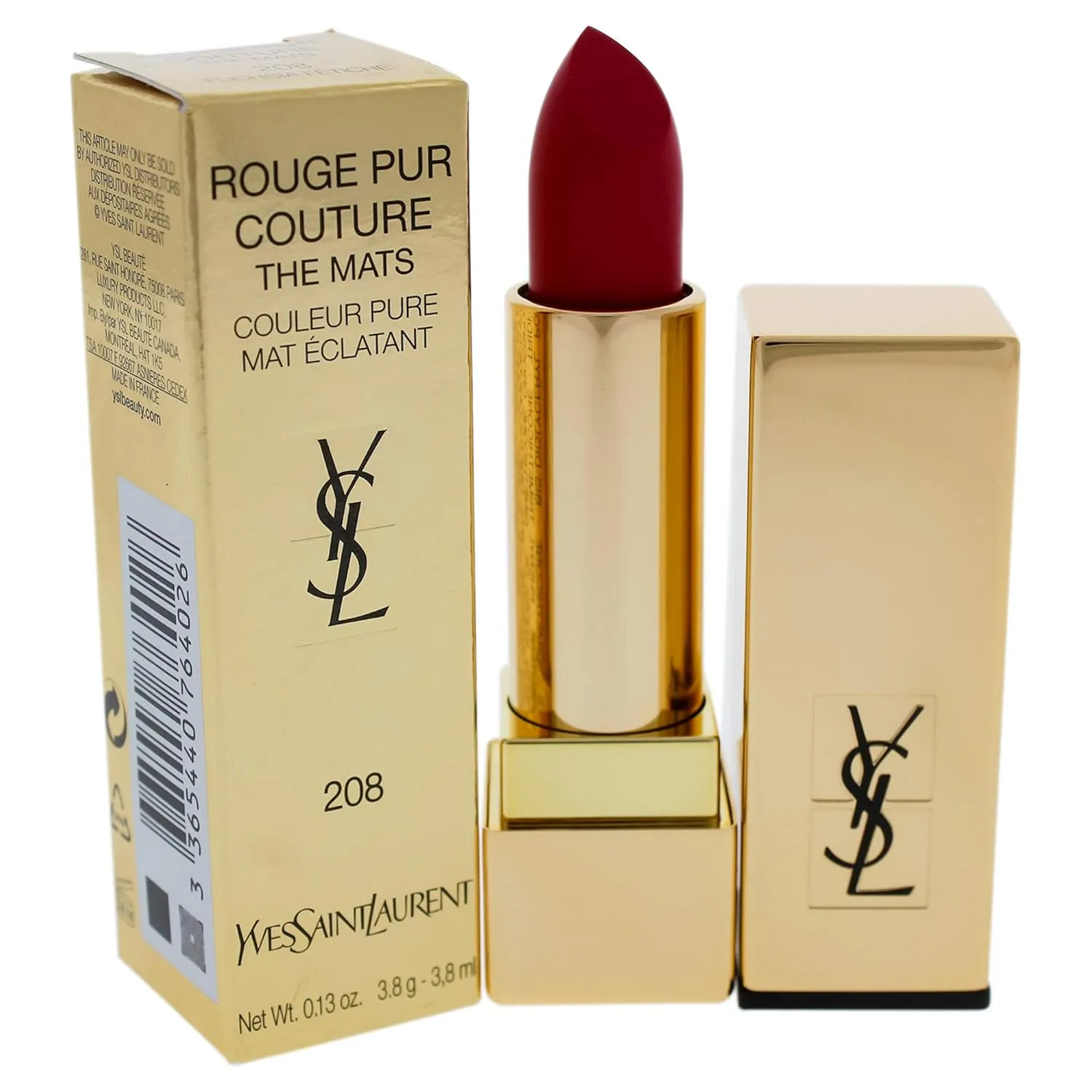 Yves Saint Laurent Rouge Pur Couture The Mats, No. 208 Fuchsia Fetiche, 0.13 Ounce