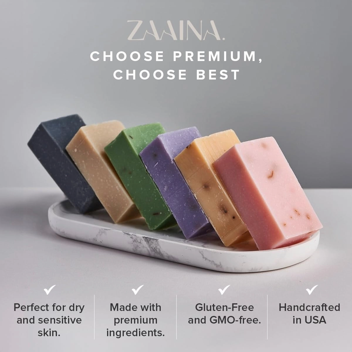 ZAAINA All Natural Soap - Moisturizing Soap Bars for Men, Women & Teens, Handmade Bath & Body Soap with no Harsh Chemicals, Made from Pure Oils, Butter and Essential Oils - Pack of 6 Soaps