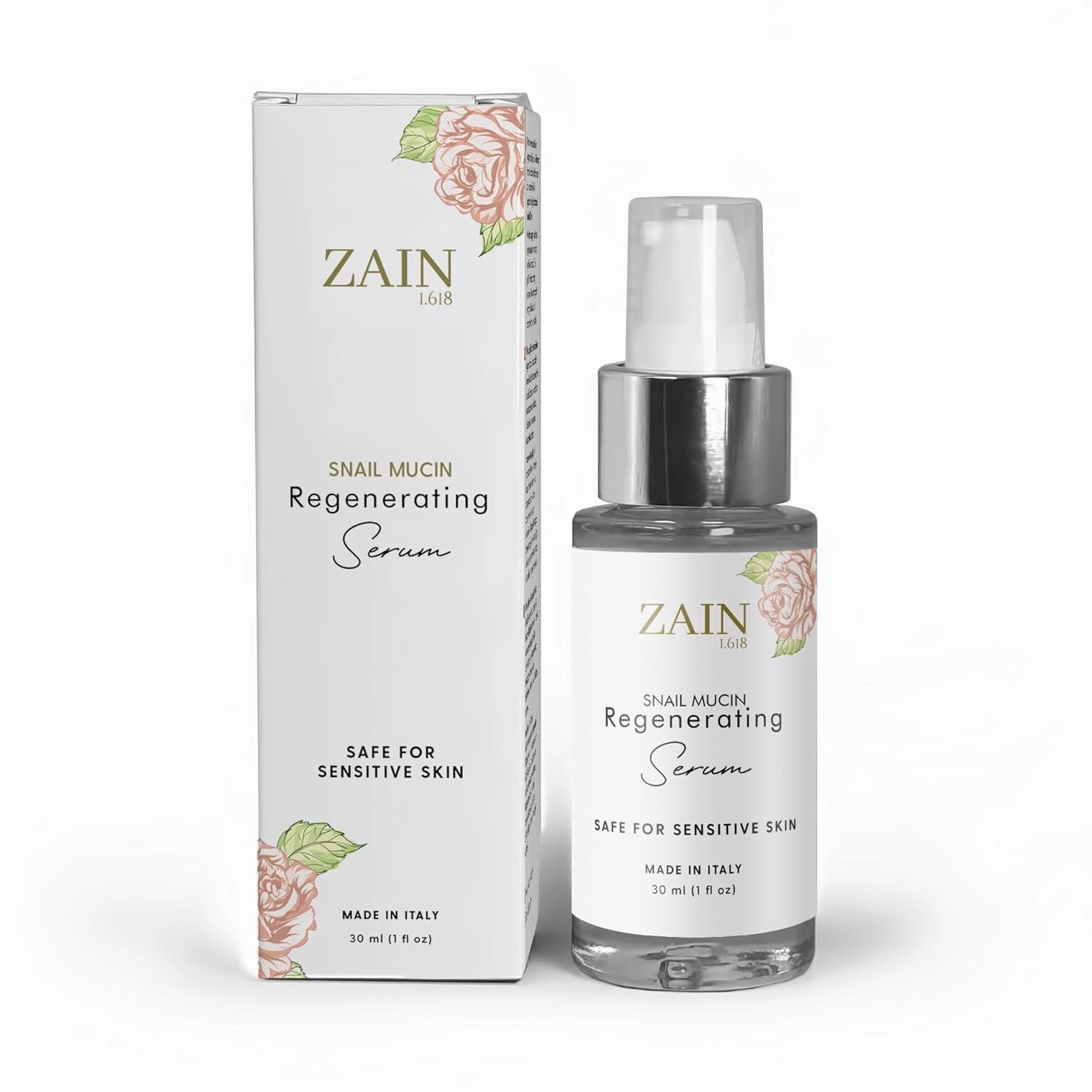 ZAIN1 Snail Mucin Regenerating Face Serum with Hyaluronic Acid and Damascus Rose for Anti-Aging, Hydration and Radiance