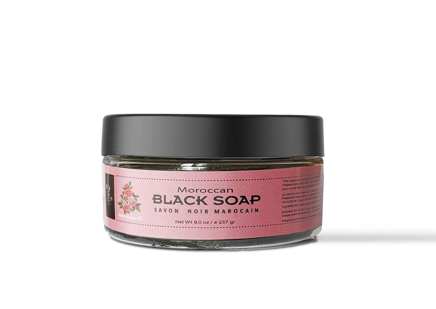 Zakia's Morocco Black Soap (Beldi) with Rose Blossom Scent - 100% natural, Body Scrub, Pure & Natural, Purifying, Cleansing, exfoliating for Hammam Ritual- 8.0 Oz / 226gr