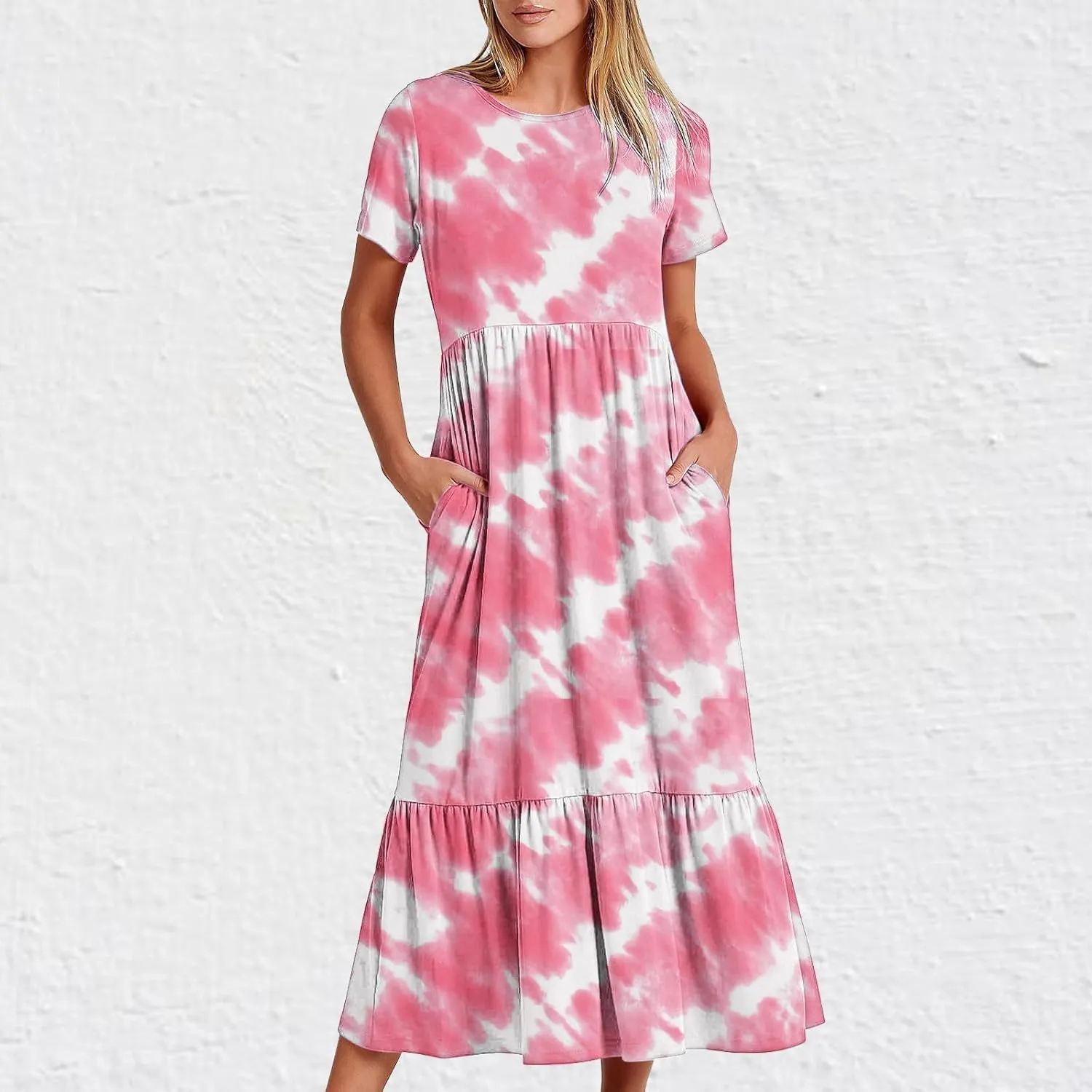 ZDRZK Womens Summer Dresses Cute Boho Floral Print Beach Long Maxi Dresses Flowy Casual Tshirt Sundresses with Pockets