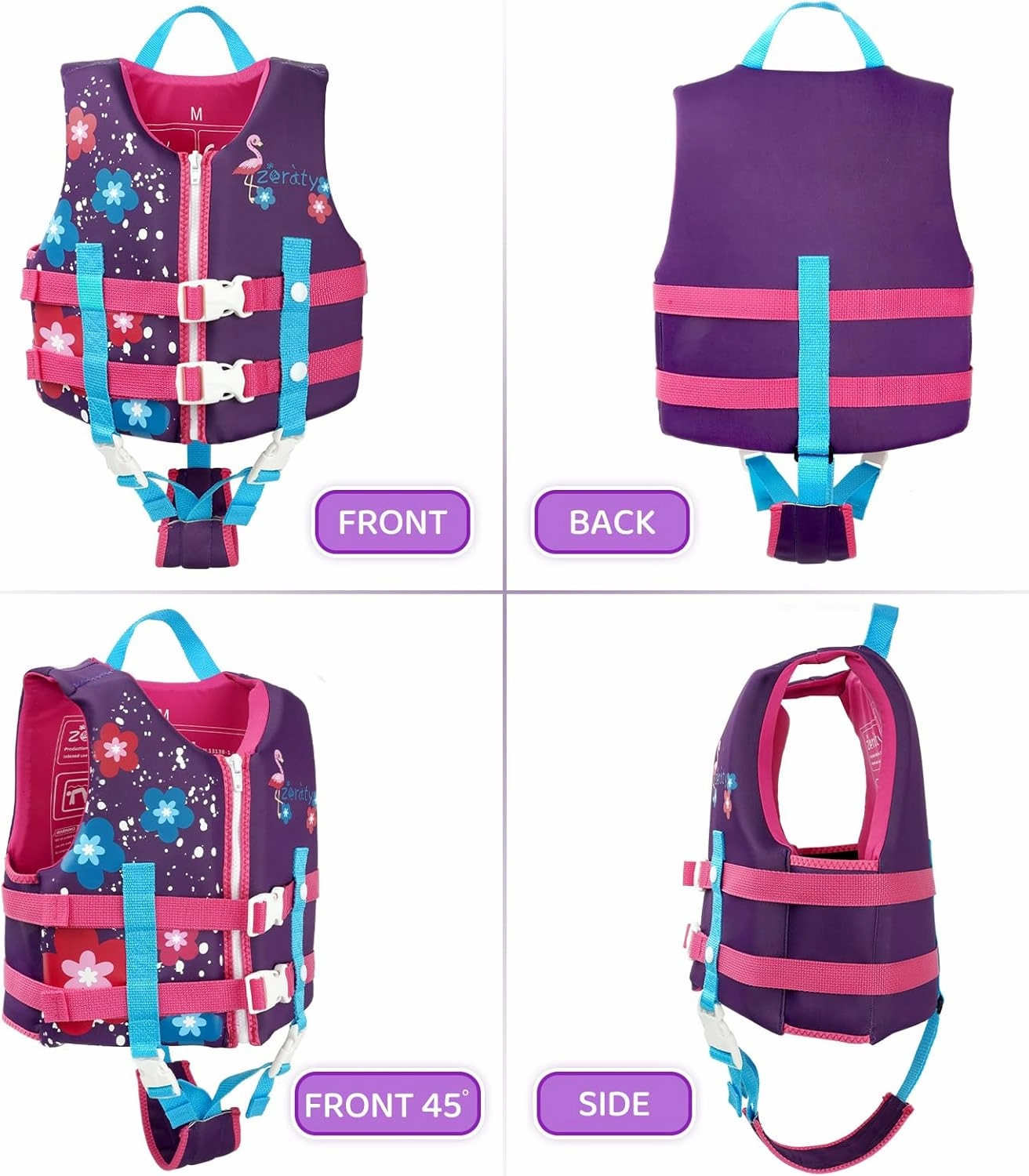 Zeraty Toddler Swim Vest Neoprene Kids Float Jacket Swimming Aid for Children Girls and Boys 20-30-40-50-60-70-80Lbs with Dual Adjustable Safety Straps